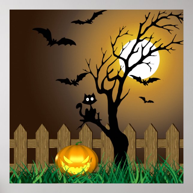 Scary Halloween Garden Scene Poster (Front)