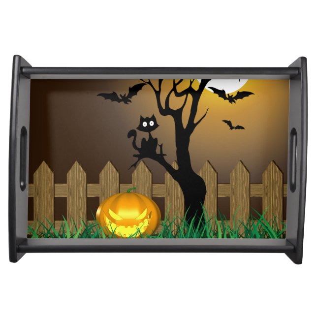 Scary Halloween Garden Scene Serving Tray (Front)
