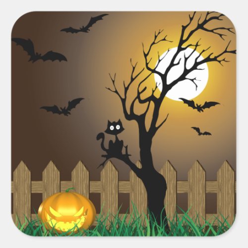 Scary Halloween Garden Scene Square Sticker