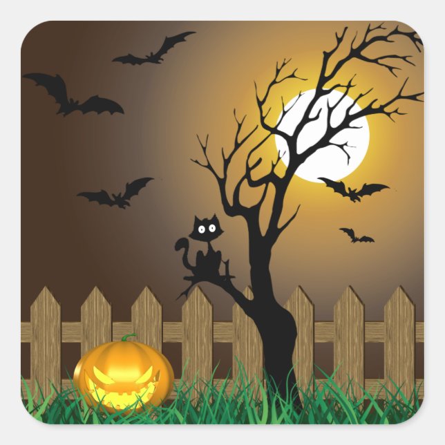 Scary Halloween Garden Scene Square Sticker (Front)