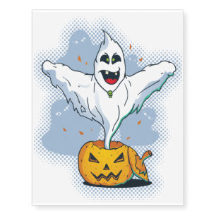 Scary Halloween Ghost with Pumpkin Temporary Tattoos
