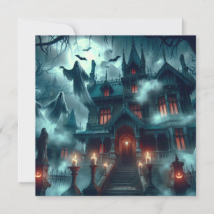 Scary Halloween Haunted Castle Graveyard Holiday Card