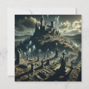 Scary Halloween Haunted Castle Graveyard Holiday Card