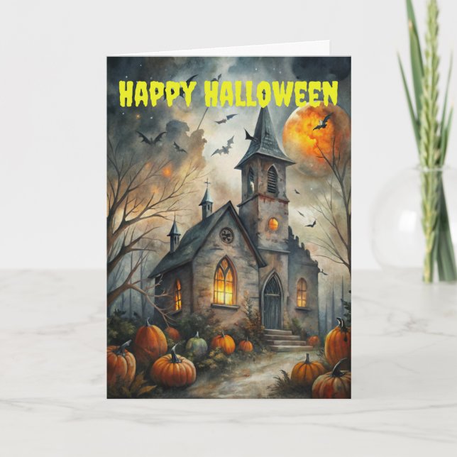 Scary Halloween Haunted House Holiday Card (Front)