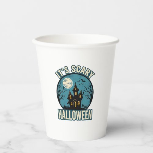 Scary Halloween Haunted House Vintage Shirt Design Paper Cups