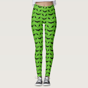 Scary Halloween Jack OLantern black face green Leggings
