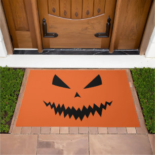 Scary Halloween Jack OLantern black face orange Doormat