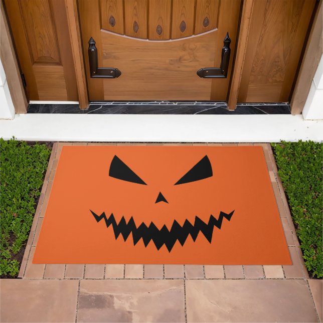 Scary Halloween Jack OLantern black face orange Doormat (Outdoor)