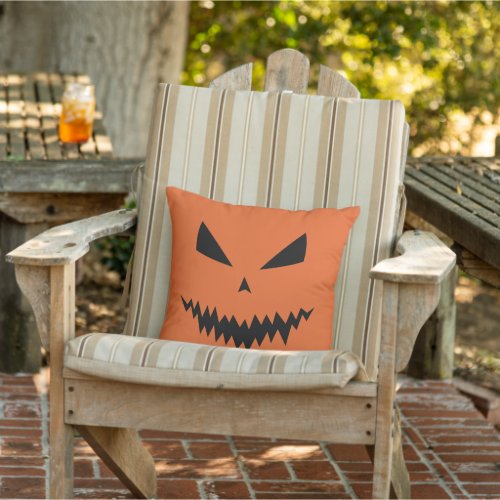 Scary Halloween Jack OLantern black face orange Outdoor Pillow
