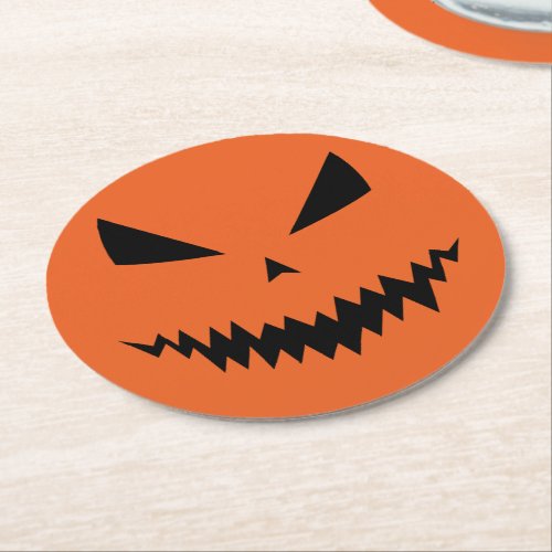 Scary Halloween Jack OLantern black face orange Round Paper Coaster