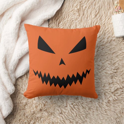 Scary Halloween Jack OLantern black face orange Throw Pillow