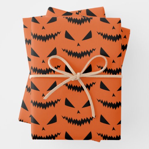 Scary Halloween Jack OLantern black face orange Wrapping Paper Sheets