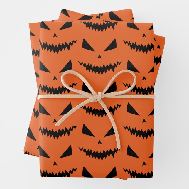 Scary Halloween Jack OLantern black face orange Wrapping Paper Sheets (In situ)
