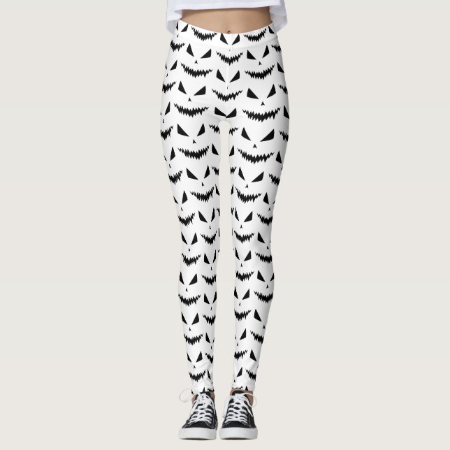 Scary Halloween Jack OLantern black face white Leggings (Front)