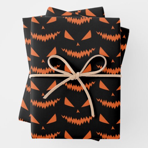 Scary Halloween Jack OLantern face orange black Wrapping Paper Sheets