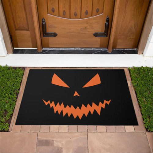 Scary Halloween Jack OLantern orange face black Doormat