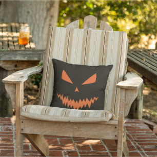 Scary Halloween Jack OLantern orange face black Outdoor Pillow