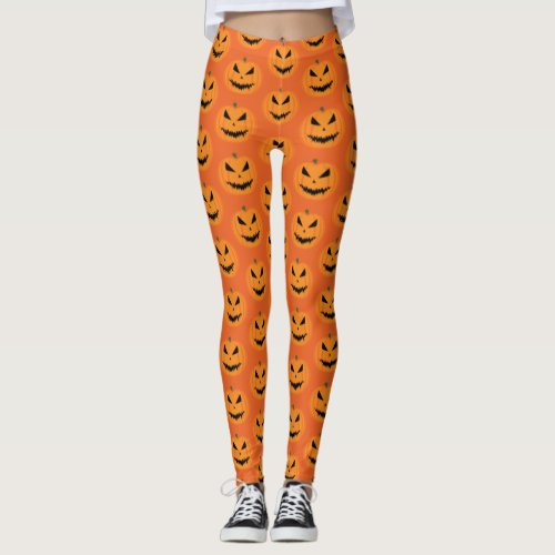 Scary Halloween Jack OLantern orange face  Leggings
