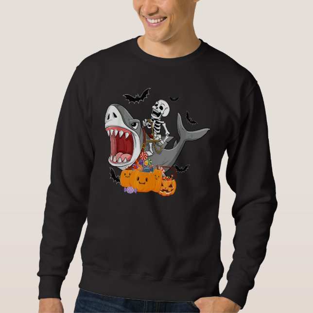 Scary Halloween Jackolantern Skeleton Shark Costum Sweatshirt (Front)