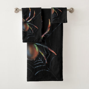 Scary Halloween Metallic Spider And Web Bath Towel Set