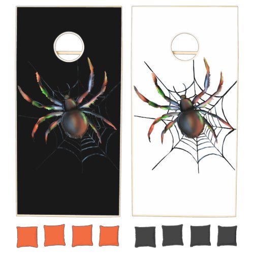 Scary Halloween Metallic Spider And Web Cornhole Set
