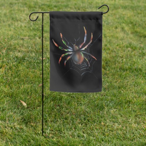 Scary Halloween Metallic Spider And Web Garden Flag