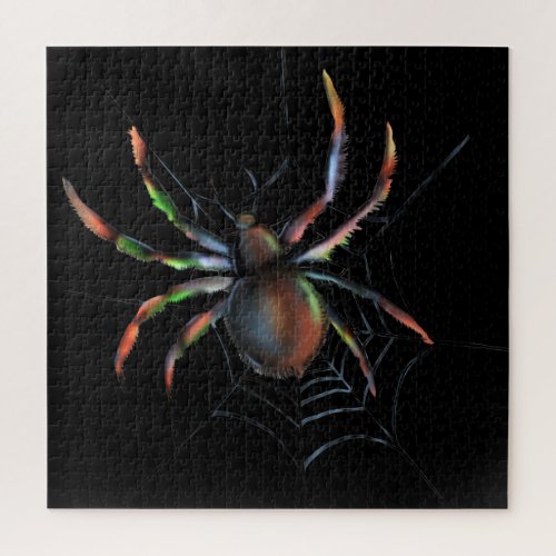 Scary Halloween Metallic Spider And Web Jigsaw Puzzle