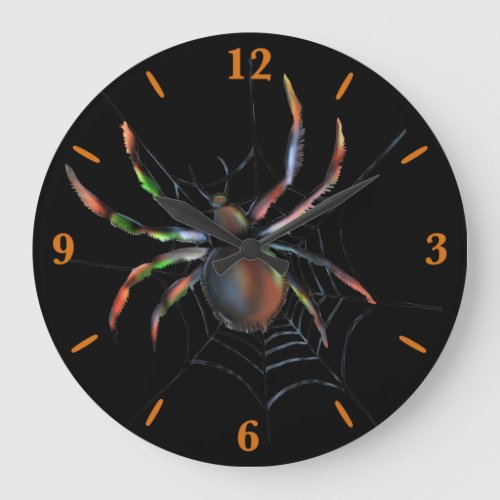 Scary Halloween Metallic Spider And Web Large Clock