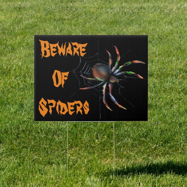 Scary Halloween Metallic Spider And Web Sign (Insitu)
