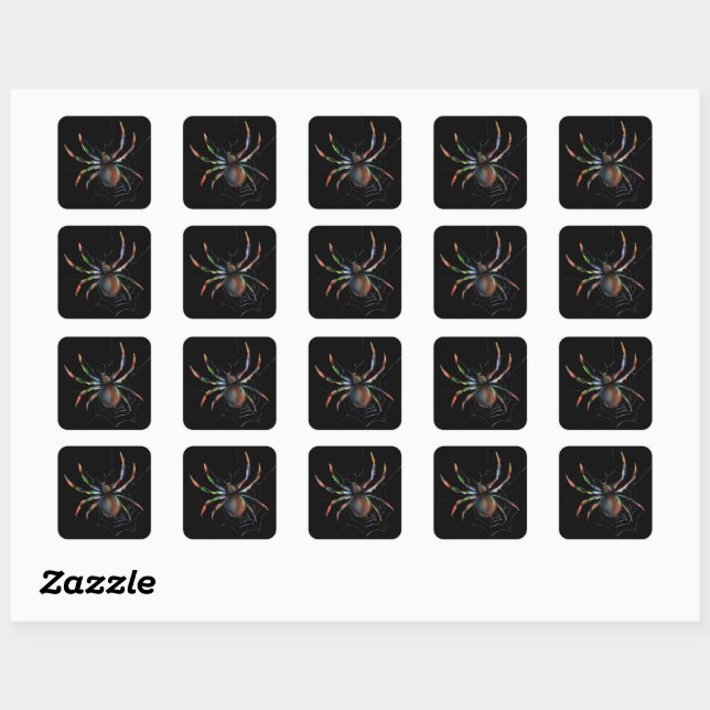 Scary Halloween Metallic Spider And Web Square Sticker (Sheet)