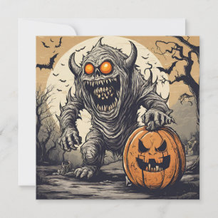 Scary Halloween Monster and Jack O'Lantern  Holiday Card