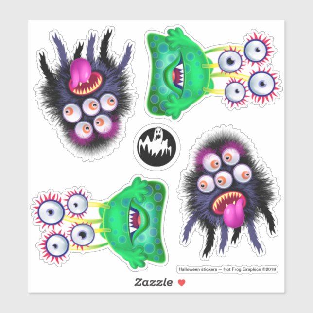 Scary Halloween monsters vinyl stickers (Sheet)