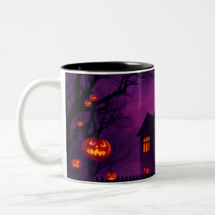 Scary Halloween Mug – Haunted House with Pumpkins
