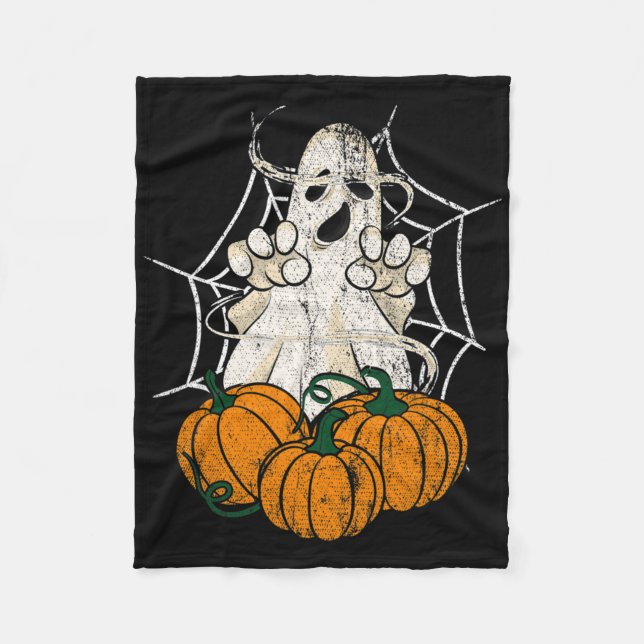 Scary Halloween Night Pumpkin Ghoul Spider Web Cre Fleece Blanket (Front)