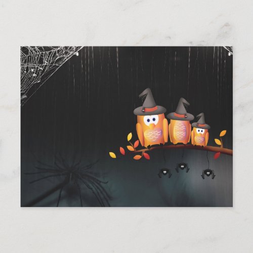 Scary Halloween Night with Owls Postcard