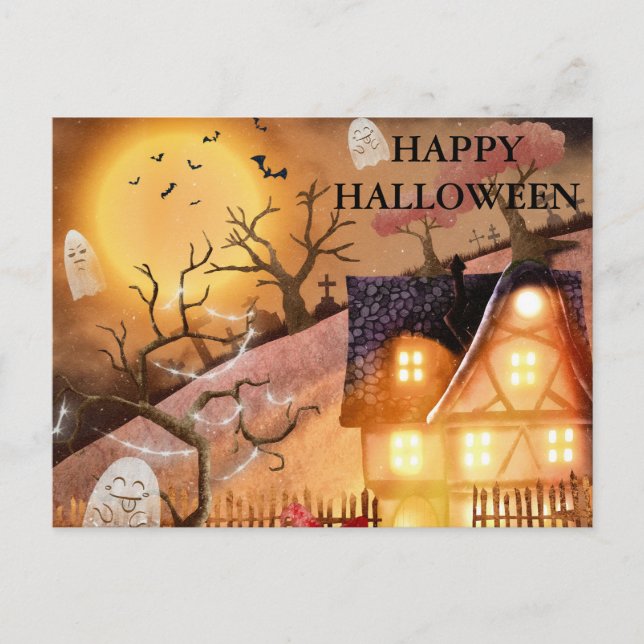 Scary Halloween Night with Owls Postcard (Front)