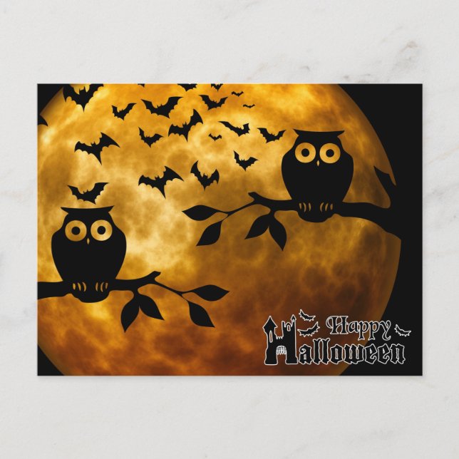Scary Halloween Night with Owls Postcard (Front)