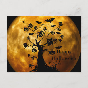 Scary Halloween Night with Owls Postcard