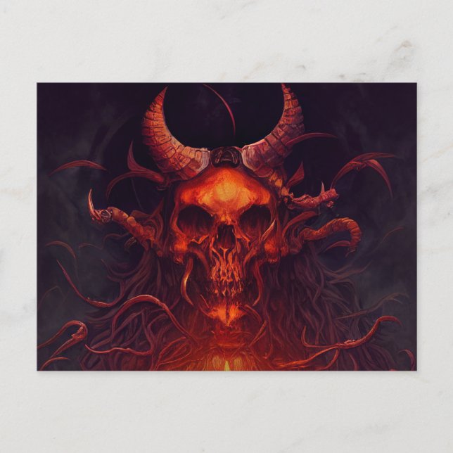 Scary Halloween Night with Raven Skull Postcard (Front)