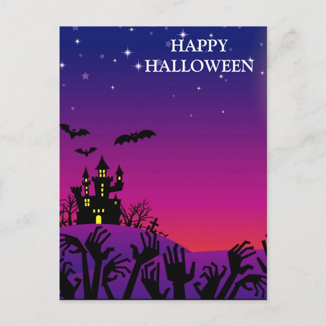 Scary Halloween Night with Witch Owl Bats Postcard (Front)