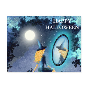 Scary Halloween Night with Witch Postcard