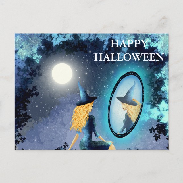 Scary Halloween Night with Witch Postcard (Front)