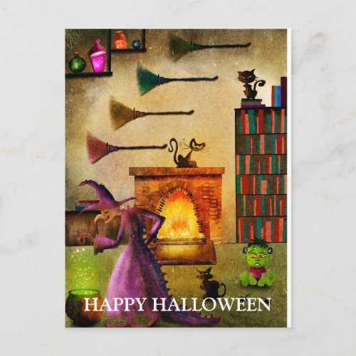 Scary Halloween Night with Witch Postcard