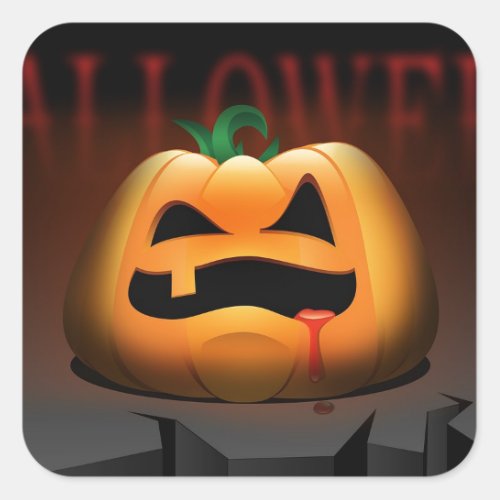 Scary Halloween One Tooth Pumpkin Square Sticker