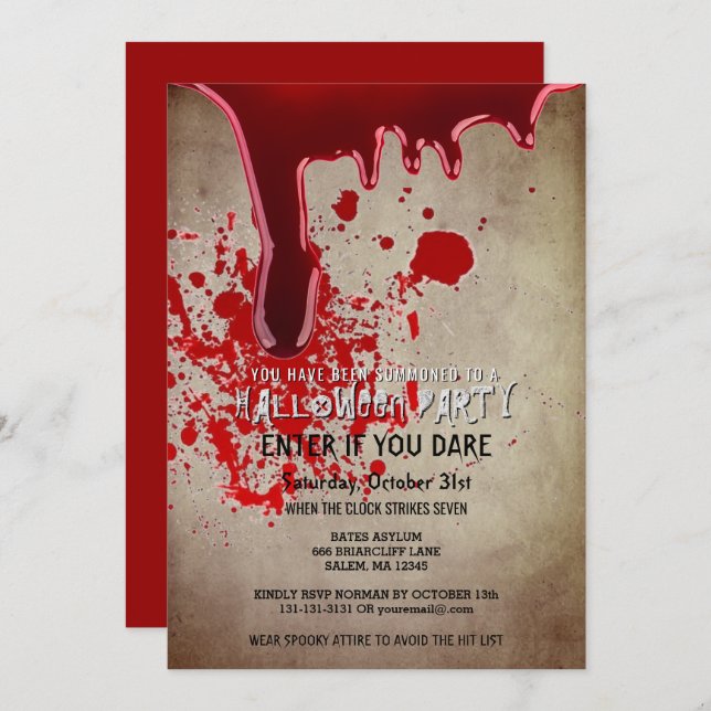 Scary Halloween Party Bloody Vintage Paper Invitation (Front/Back)