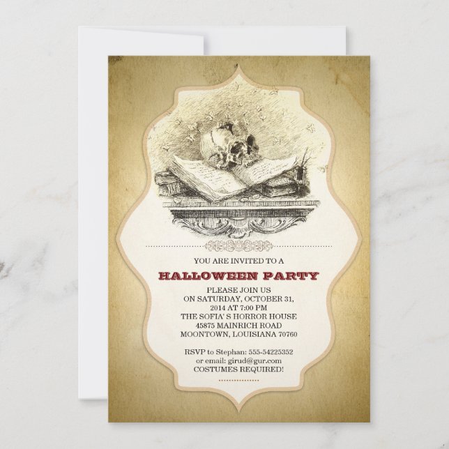 scary Halloween party broken scull invitations (Front)