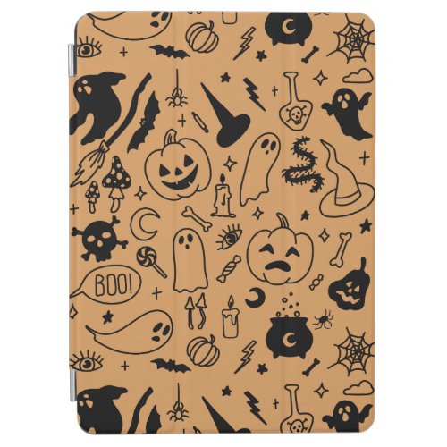 scary halloween party doodle pattern on brown back iPad air cover