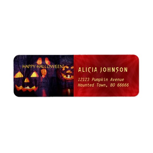 Scary Halloween party jack o lanterns red purple Label