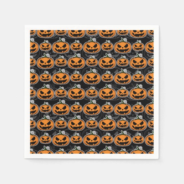 Scary Halloween Party Jack O'Lanterns Pumpkins Paper Napkins (Front)