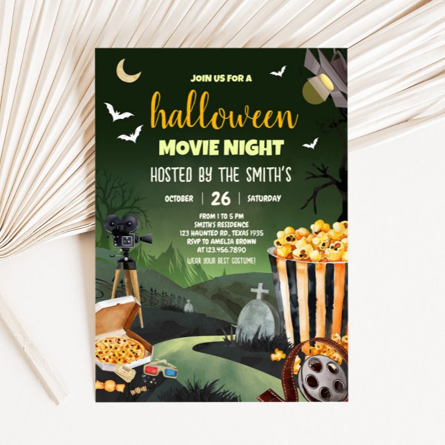 Scary Halloween Party Movie Night Party Invitation (Scary Halloween Party Horror Movie Night Party Invitation)
